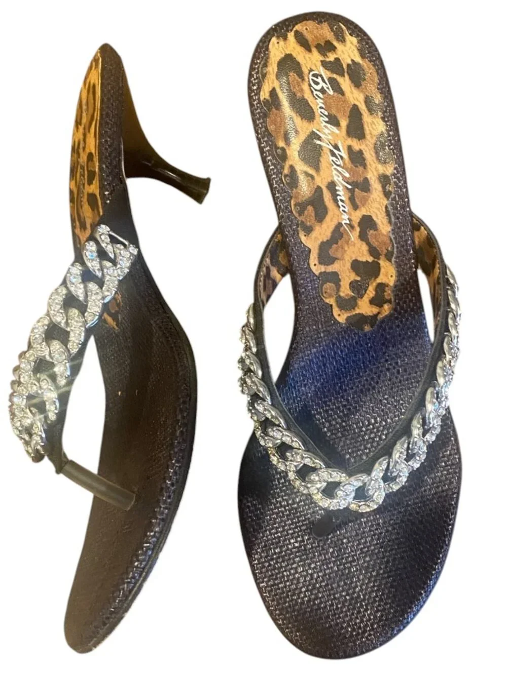 Beverly Feldman Dressy Rhinestone Kitten Heel Sandals  Sz 7M #109U
